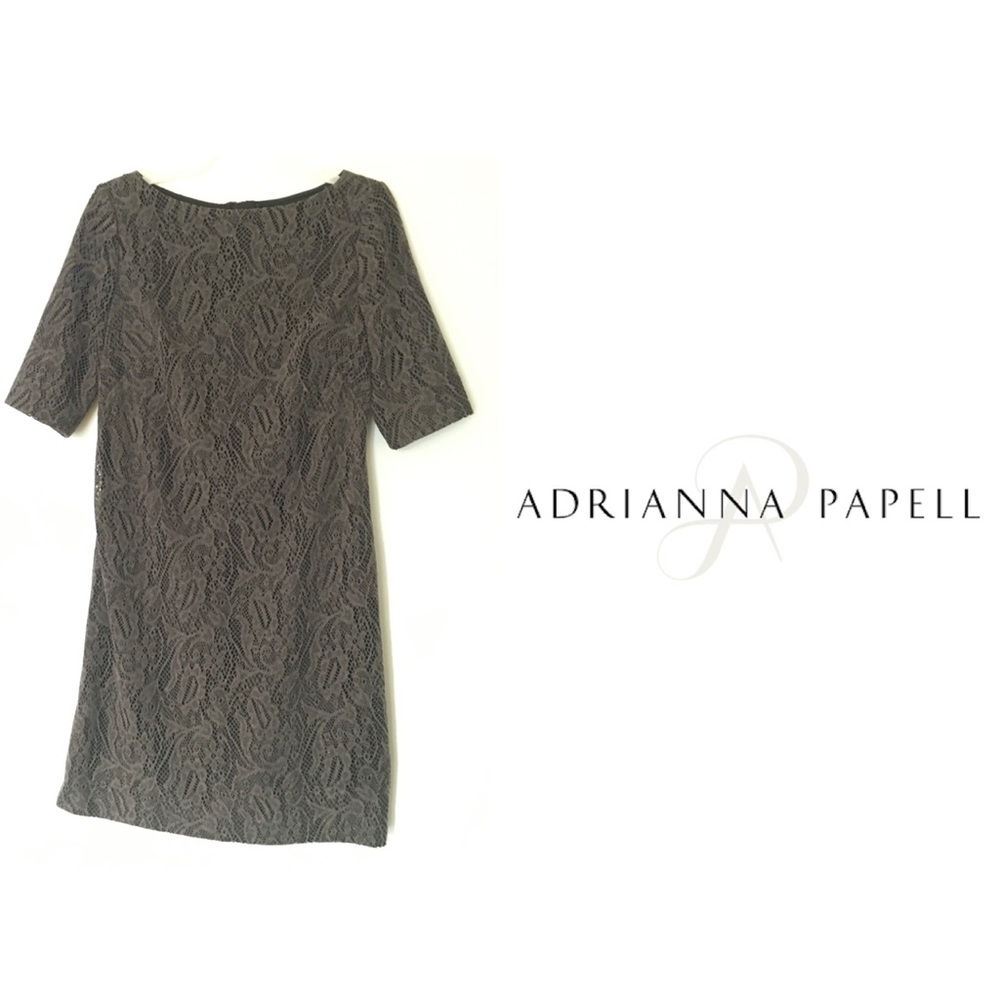 Adrianna Papell Crochet Lace Gray Cocktail Dress